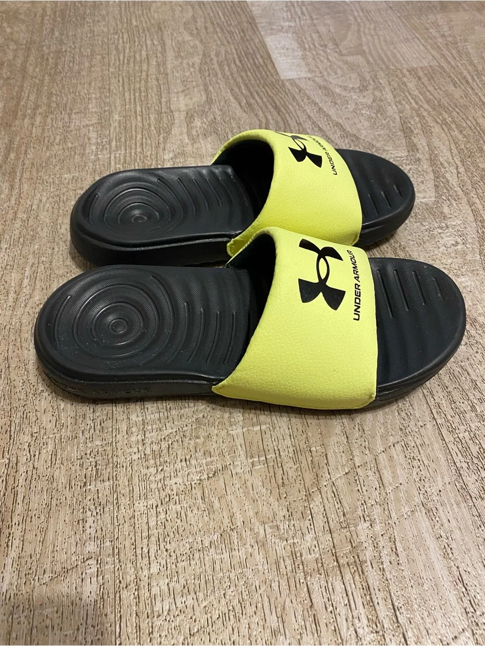 Under Armour Kids Neon Yellow and Black Slide Sandals